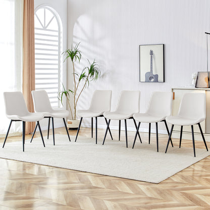 White artificial leather backrest cushion dining chair, black metal legs, curved widened cushion design for more comfort, suitable for restaurants, kitchens, bedrooms, offices.(6 chairs) 0502 image 1