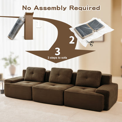 117" Modern Modular Sectional Sofa for Living Room, Corduroy Fabric,Oversized 3-Seater Couch with Deep Seat, Pearl-like piping, Tufted Design,Buckle connection,No Assembly,Anti-slip Design,Brown image 6