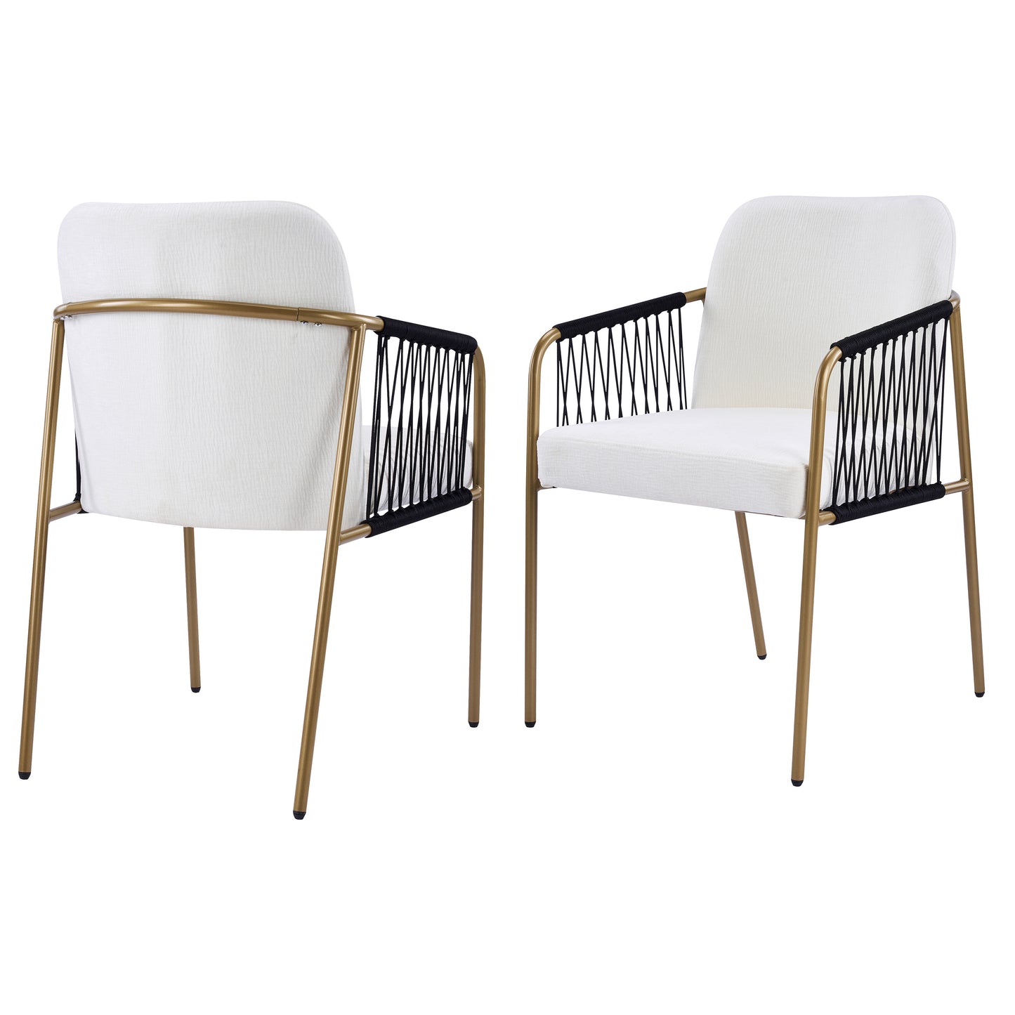 Modern Glam Upholstered Dining Chairs (Set of 2),Gold Metal Frame with Black Woven Armrests, Beige Fabric Seat image 3