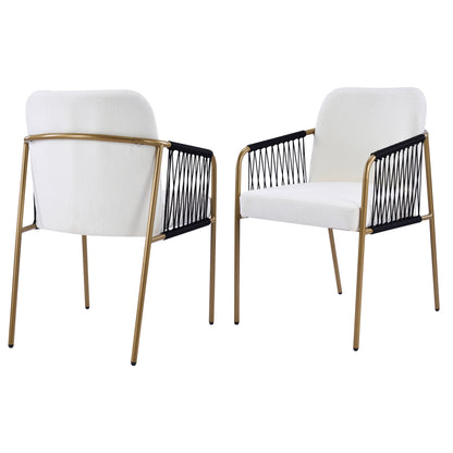 Modern Glam Upholstered Dining Chairs (Set of 2),Gold Metal Frame with Black Woven Armrests, Beige Fabric Seat image 3