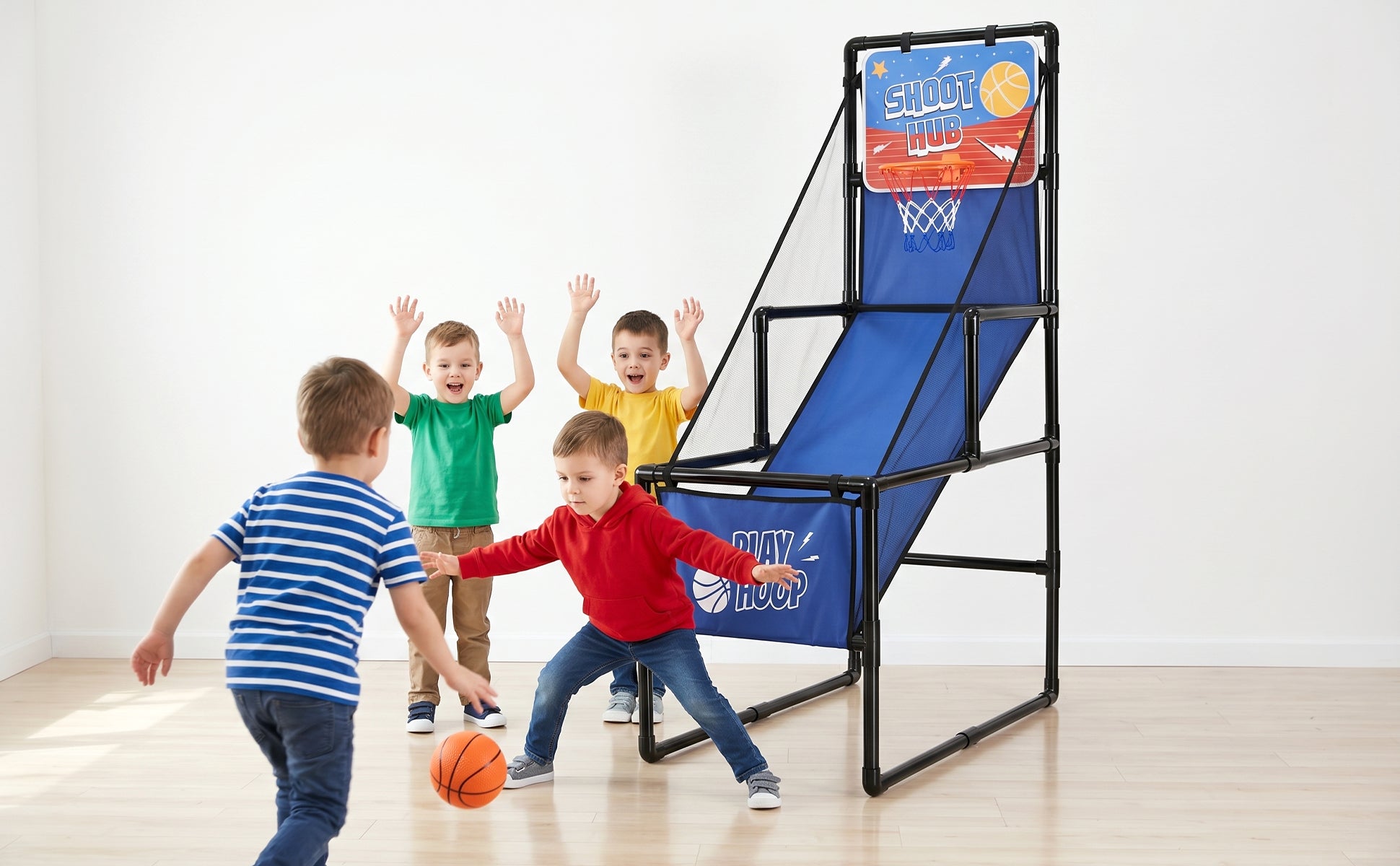 Kids Single Shot Basketball Arcade Game, Indoor Basketball Hoop with 2 Balls & Pump, Foldable Stand for Toddlers & Children image 6