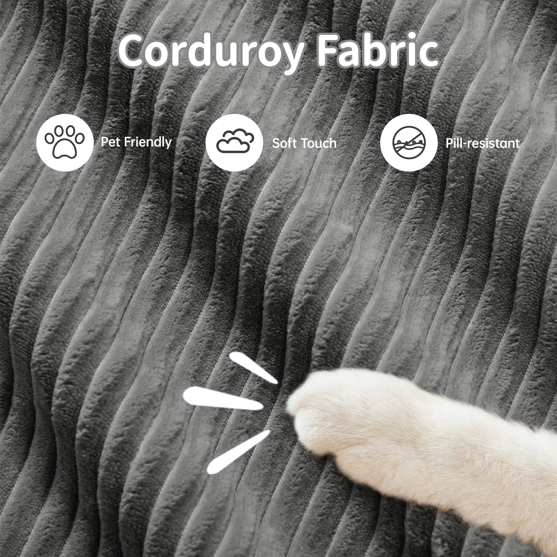 L-shaped modular sofa no assembly ergonomic design pet-friendly luxuryCorduroy Fabric fabric extra-wide curved armrests 32D high-resilience sponge for living rooms bedroom,Grey image 4