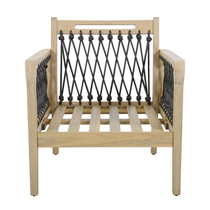 Outdoor Acacia Wood Club Chair with Handwoven Rope(Set of 2), Light Teak Finish image 12