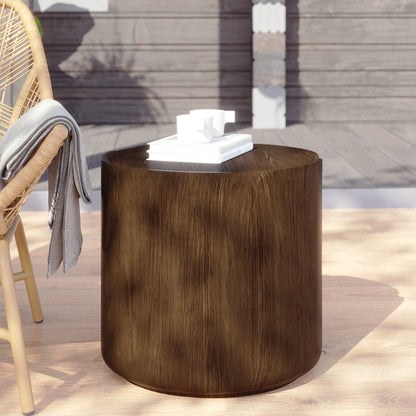 19.29"H Round Outdoor Indoor Side Table, Modern Wood Grain Patio Garden Stool, Sturdy MGO (Magnesium Oxide) Waterproof, No-Assembly Table for Patio, Garden, Backyard, Living Room (Brown) image 5