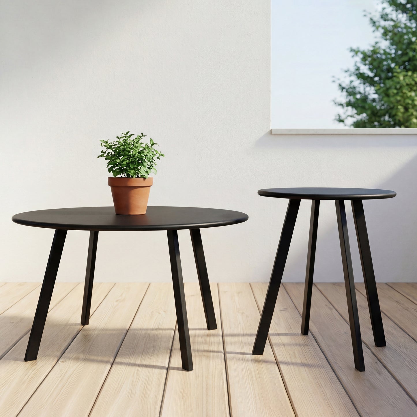 2-Piece Round Nesting Coffee Table Set, Modern Black Metal Side & End Tables, Space-Saving Accent Table Set for Living Room, Bedroom, Balcony, Patio, Indoor & Outdoor Use image 3
