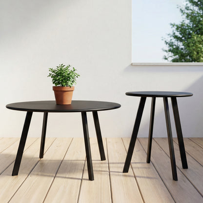 2-Piece Round Nesting Coffee Table Set, Modern Black Metal Side & End Tables, Space-Saving Accent Table Set for Living Room, Bedroom, Balcony, Patio, Indoor & Outdoor Use image 3