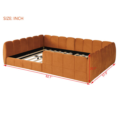 Full Size Velvet Upholstered Floor Bed, Pumpkin Orange image 10