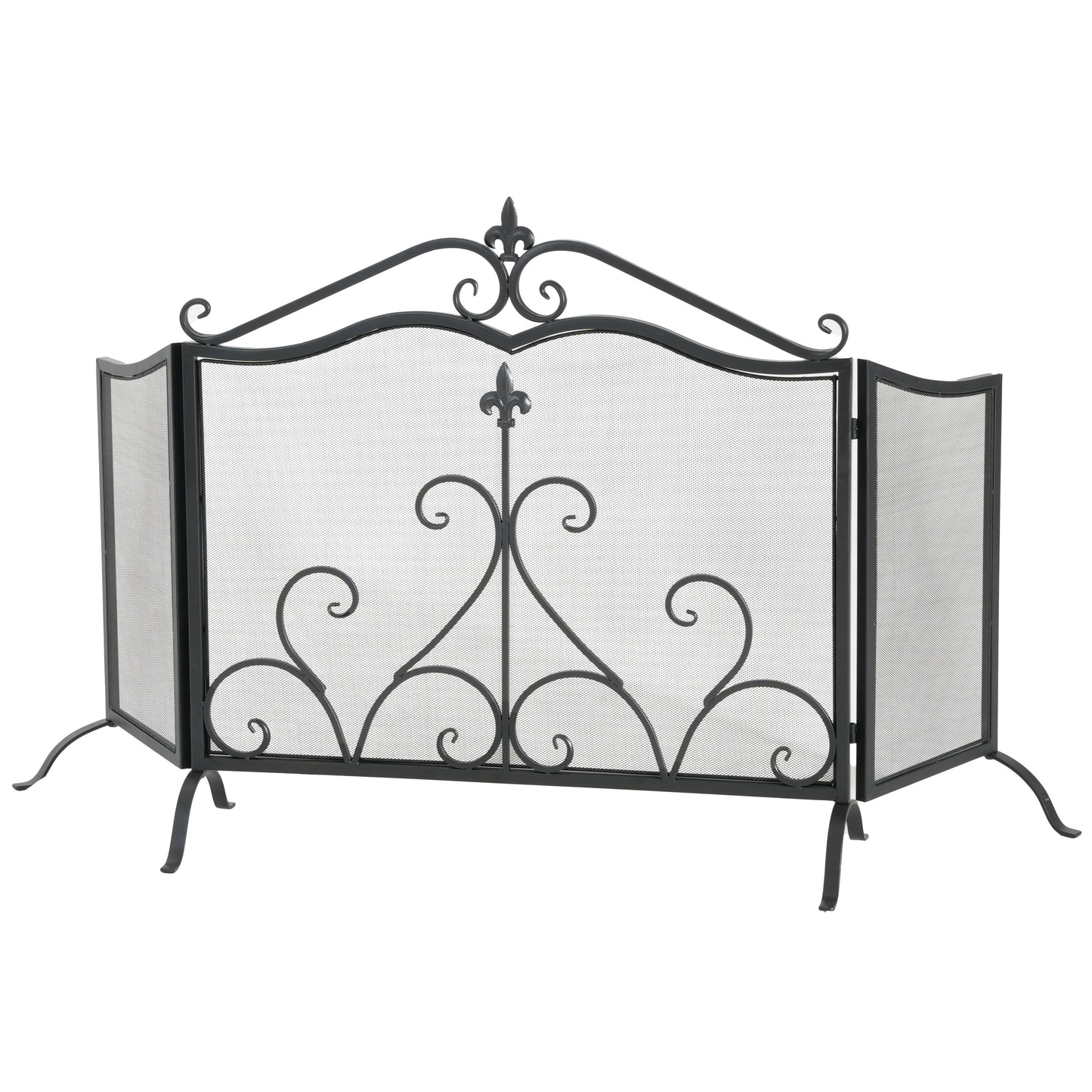 Onyx 3-Panel Iron Fireplace Screen 54" x 31.5", Black Finish image 4