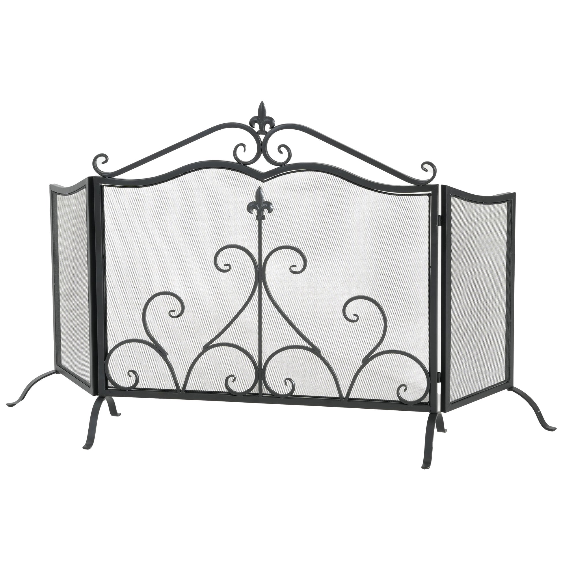 Onyx 3-Panel Iron Fireplace Screen 54" x 31.5", Black Finish image 4