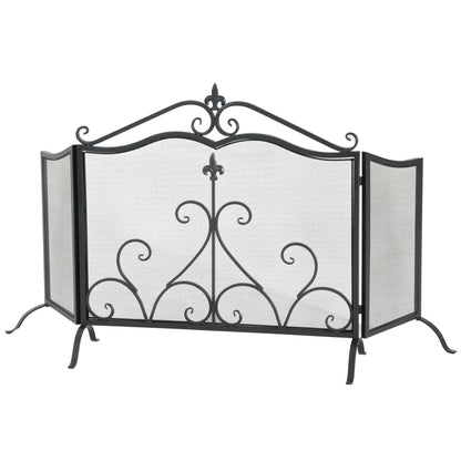 Onyx 3-Panel Iron Fireplace Screen 54" x 31.5", Black Finish image 4