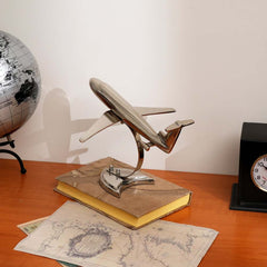 Decorative Retro Aluminum Airplane Sculpture – 8x8x6"  Nickel-Finished Table Accent