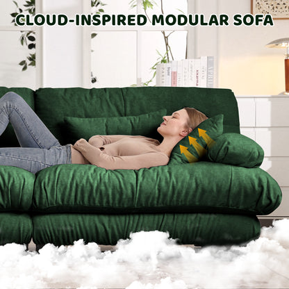 Cloud Couch Sectional Sofa for Living Room, Chenille 2 Seater Sofa with 2 Lumbar pillows and 2 throw pillows, Upholstered Wide Arm Sofa with Convertible Ottoman,Chenille Green image 6