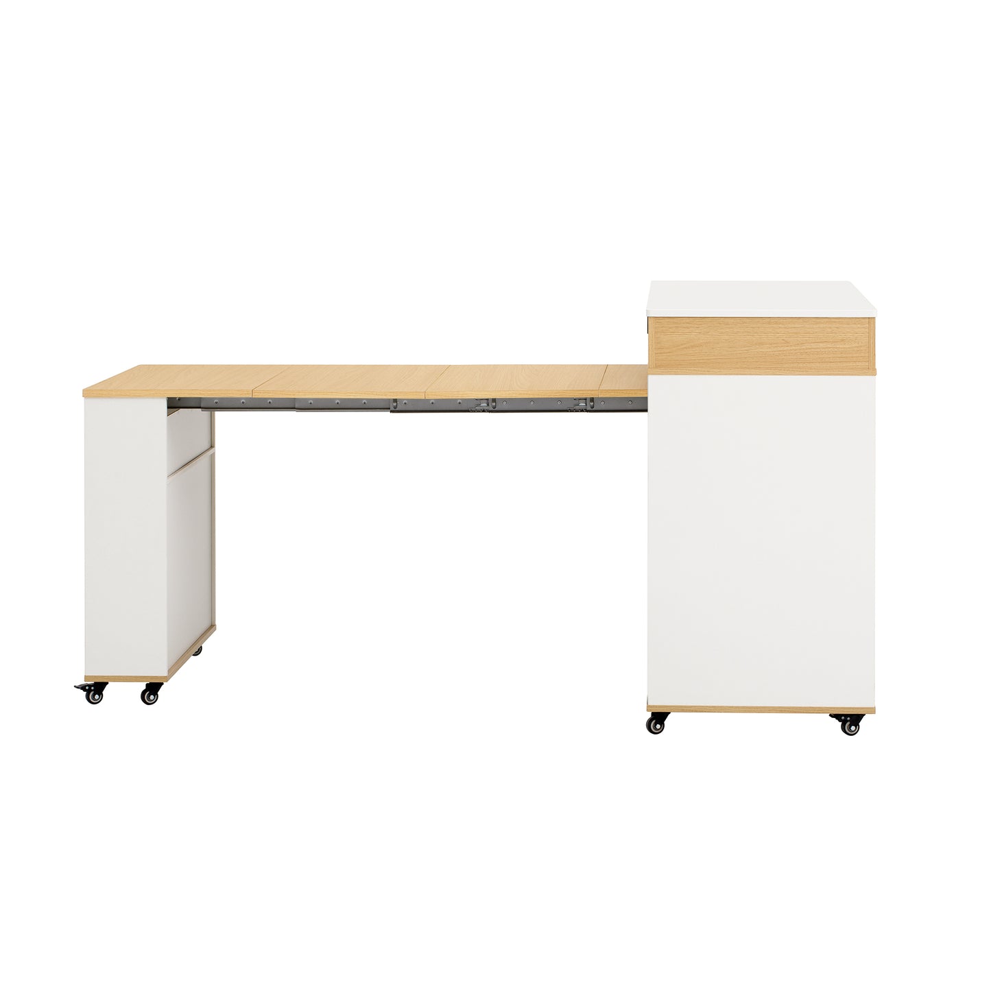 TREXM Extendable Dining Table with Extra-Long Folding Top, Rolling Kitchen Island with Drawers, Power Outlet and Brake lock, Storage Cabinet for Kitchen and Dining Room (Natural + Creamy White) image 9