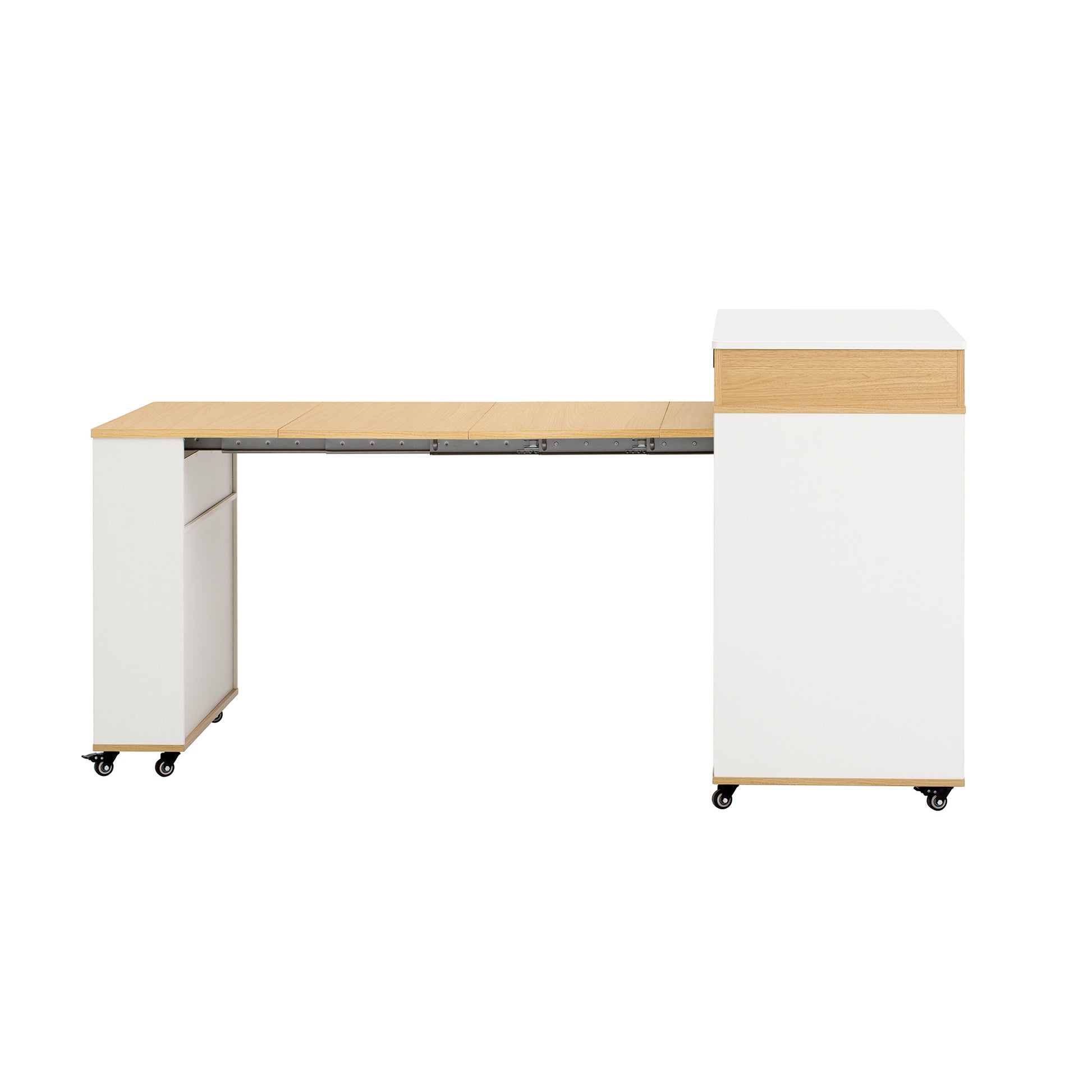 TREXM Extendable Dining Table with Extra-Long Folding Top, Rolling Kitchen Island with Drawers, Power Outlet and Brake lock, Storage Cabinet for Kitchen and Dining Room (Natural + Creamy White) image 9