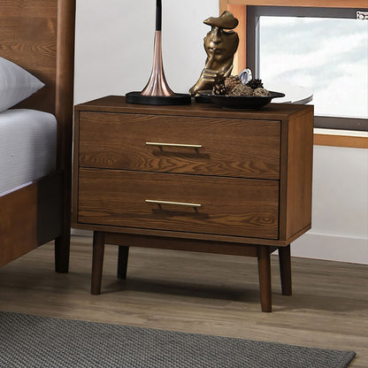 Walnut Color Panel Headboard 3pc Bedroom Set Queen Size Bed 2x Nightstands Wooden Mid-Century Modern Style image 11