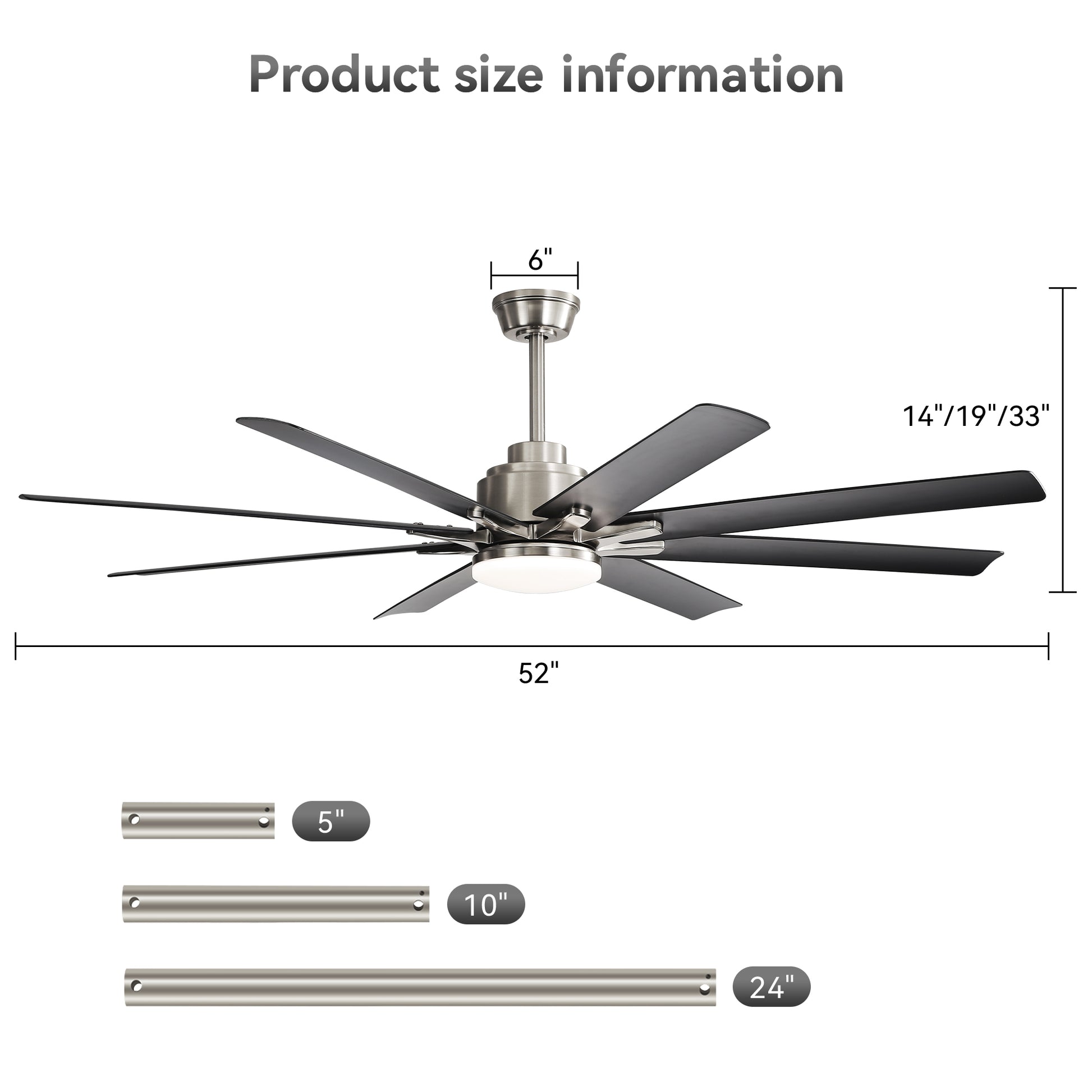 52-Inch Smart Ceiling Fan With Lights,6 Wind Speed,With 8 Black ABS Blades,Voice Remote,Fan For Bedroom,Living Room,Patio,Kitchen image 9