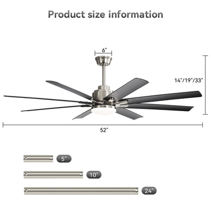 52-Inch Smart Ceiling Fan With Lights,6 Wind Speed,With 8 Black ABS Blades,Voice Remote,Fan For Bedroom,Living Room,Patio,Kitchen image 9