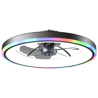 23.6" Modern RGB Ceiling Fan with Lights, Flush Mount Low Profile Fan with Remote & APP, 6-Speed Reversible Silent DC Motor, Dimmable 3000-6500K LED for Bedroom, Black image 10