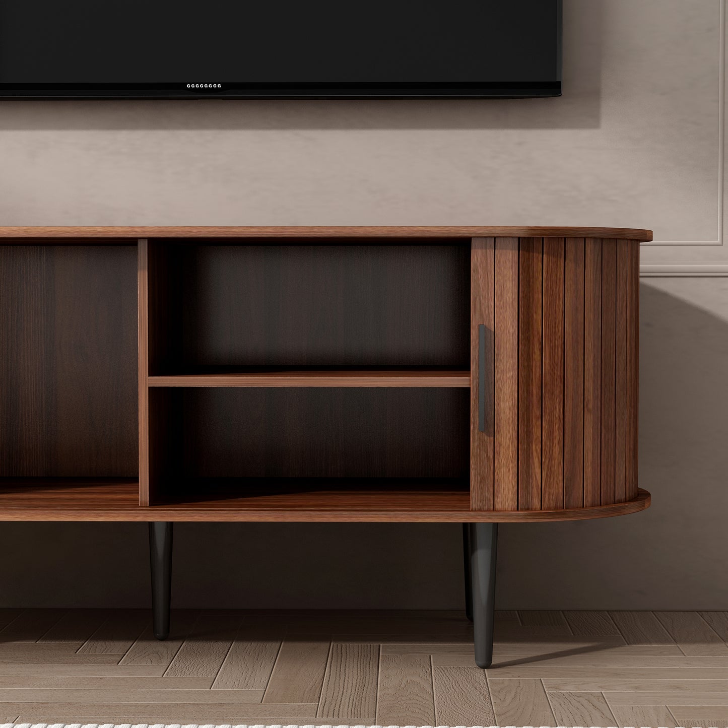TV Stand, 47" Modern TV Console Table with Storage Compartment and Sliding Door, Gaming Entertainment Center with Cabinet for Living Room, Bedroom, Office (Walnut) image 11