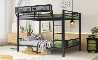 Queen Over Queen Metal Bunk Bed with Ladder and Storage Shelf for Adults Teens,Black(Expect Arrival Date 2025/9/12) image 8