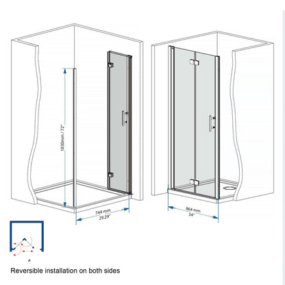 35-34 "x 72" Bifold Shower Door, 1/4"(6mm) Tempered Glass, Matte Black Aluminum Frame, Explosion Proof Film image 7