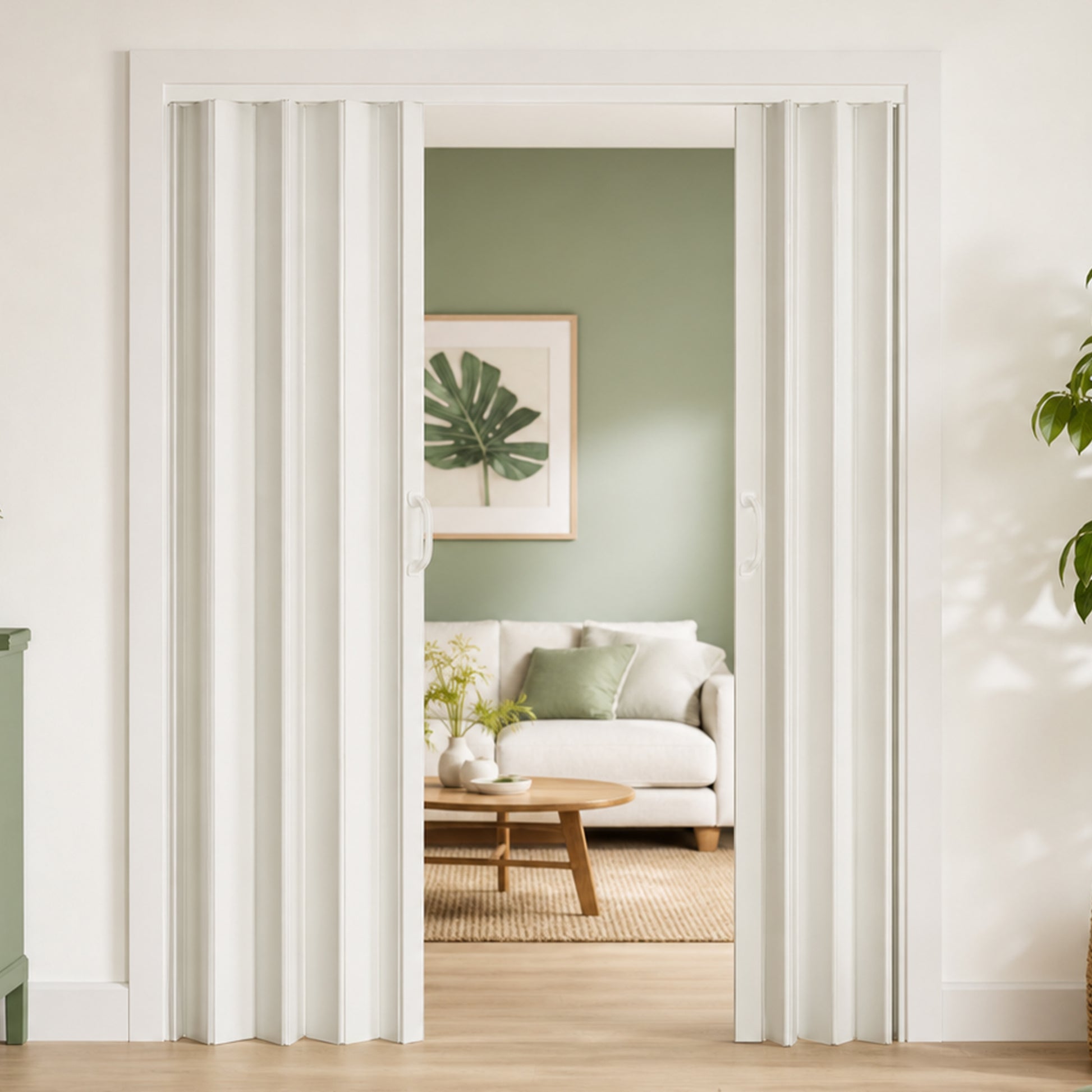 59"x77" PVC Accordion Folding Door, Double-Opening Heavy Duty Room Divider with Quiet Rollers & Dual Handles, Waterproof & Warp-Resistant – For Closet, Bedroom, Laundry image 1