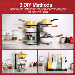 Adjustable pot rack, kitchen rack, and storage rack, kitchen organization and storage