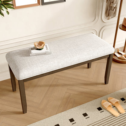 Upholstered Bench for Bedroom End of Bed,38-inch Entryway Bench for Living Room,Dining Bench with Padded Seat and Solid Wood Leg for Kitchen Bedroom,Indoor and Hallway (Bench, Beige+Brown) image 1