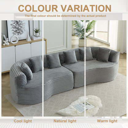 Curved Sectional Sofa, 111.5-inch Oversized Modern Bone-Free Cloud Sofa with 6 Pillows Luxury Corduroy Four-Seater Memory Foam Sofa with Deep Seat Design,grey W3505P355587 image 6