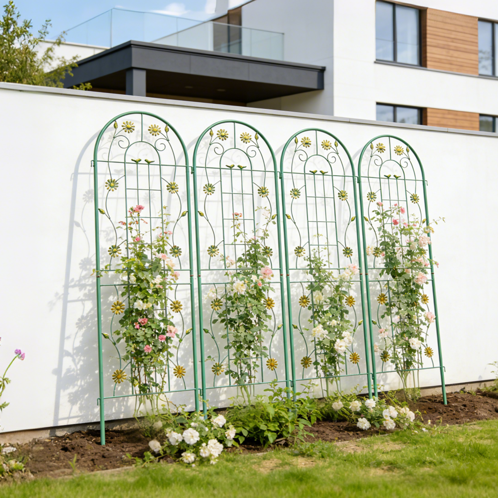 4 Pack Metal Garden Trellis 71" x 19.7" Rustproof Trellis for Climbing Plants Outdoor Flower Support Green image 2