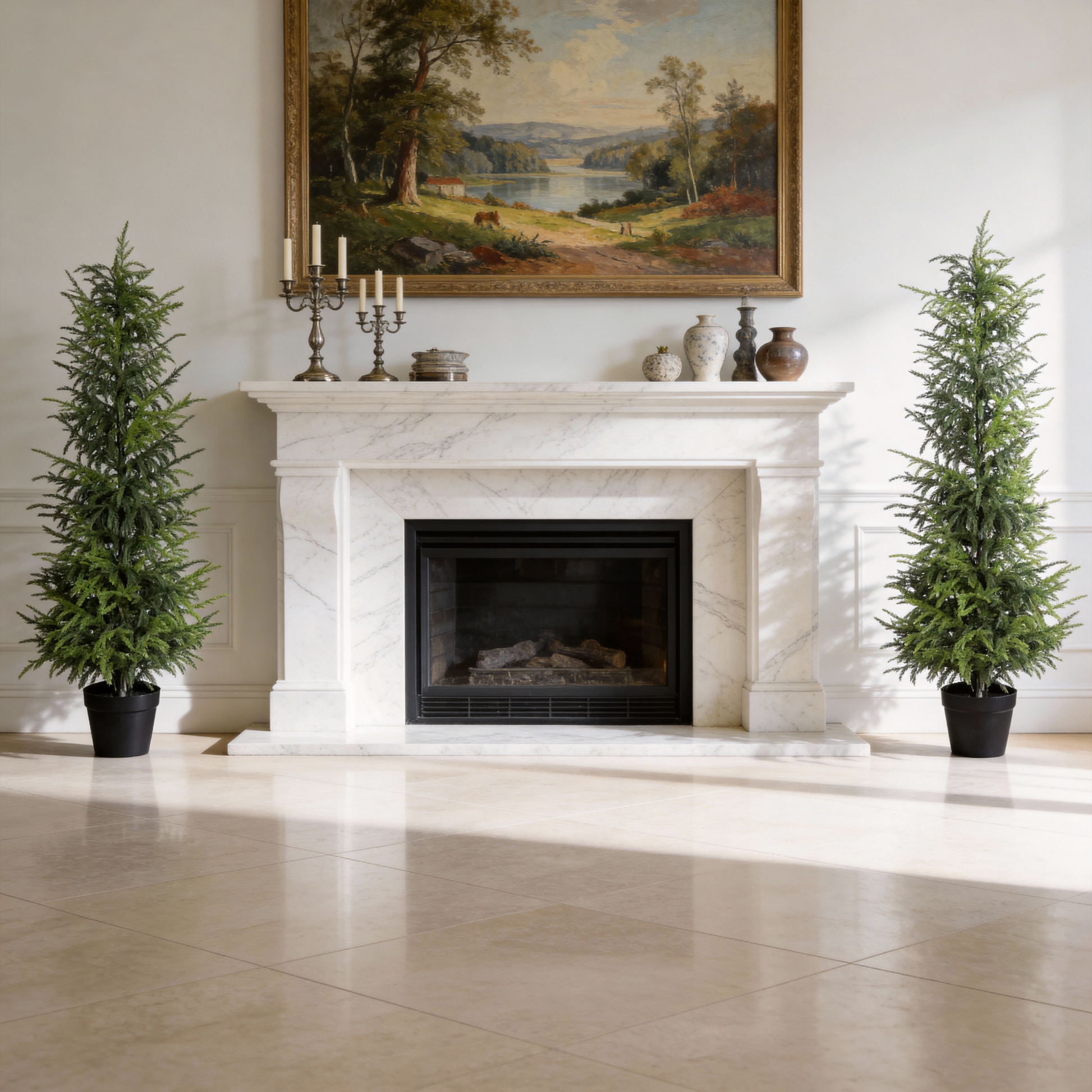 5' Artificial Real Touch Pine Tree in Black Plastic Pot, 2pc/set image 3