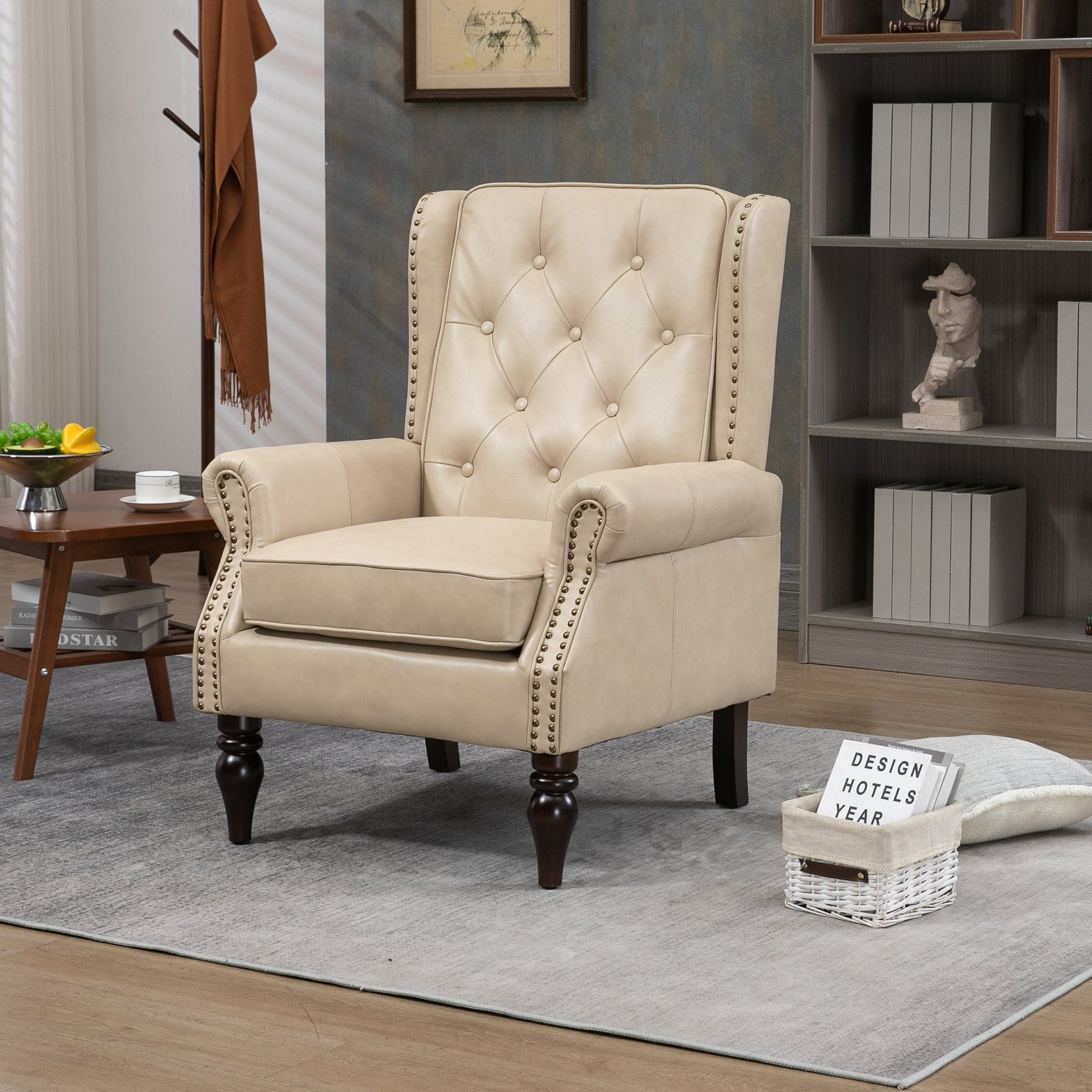 Wood Frame Armchair, Modern Accent Chair Lounge Chair with Sturdy Wood Legs for Living Room Bedroom (Camel PU) image 2