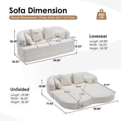 (Old Sku: W2231P392100) 2-in-1 Foldable Sofa Bed,70 Inch Folding Boneless Couch Convertible Compressed Sleeper Sofabed, 4 Pillows for Living Room Apartment, Milk White image 2