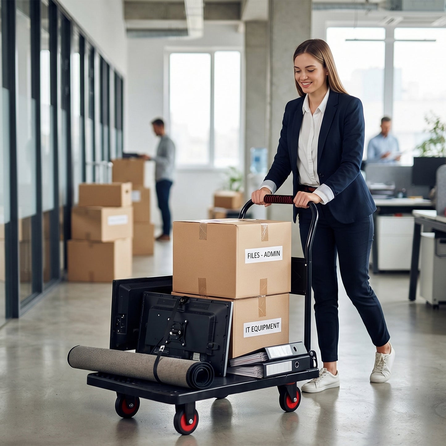 28-3/4" Long x 18-3/4" Wide Platform Truck, Foldable Handcart with 4'' TPR 360-Degree Silent Wheels, 330lbs Heavy-Duty Push Dolly Cart, 4 Steel Load-Bearing Beams for Warehouse Garage Home Use image 5