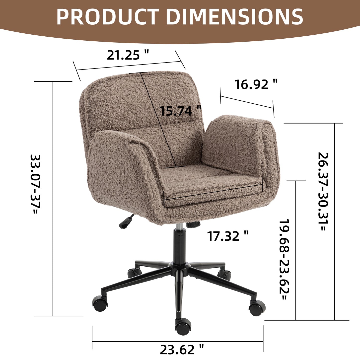 Criss Cross Chair with 5-Gear Adjustable Armrests & Wheels, Ergonomic Thickened Backrest Swivel Desk Chair for Home Office, Vanity, Bedroom and Living Room,brown Teddy fleece image 6