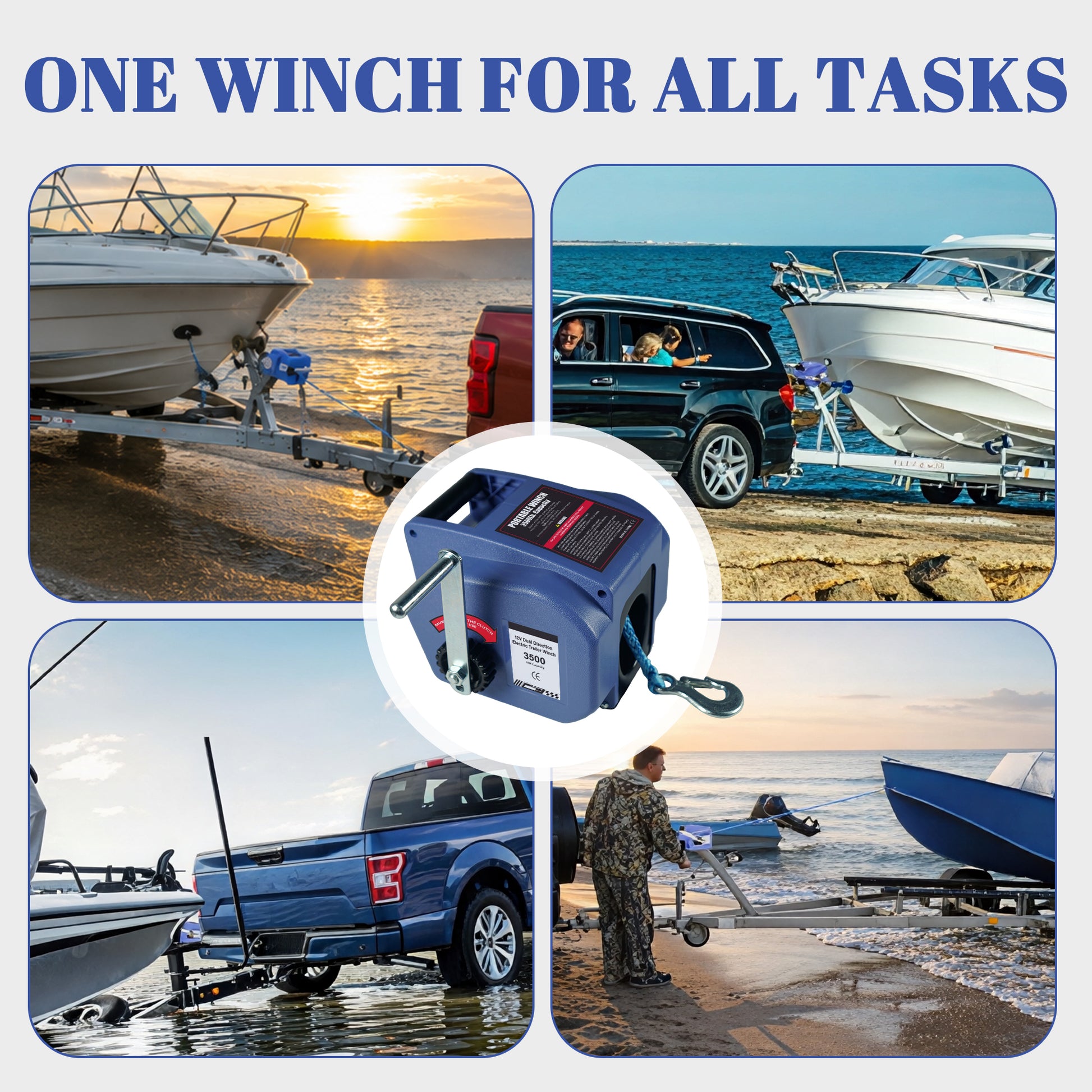 3500lbs Electric Vehicle Winch, 12V DC Portable Trailer Winch with Wireless Remote & Hand Crank, Waterproof Reversible Power-in/Out Marine Winch for Boat Car Truck with Nylon Rope image 6