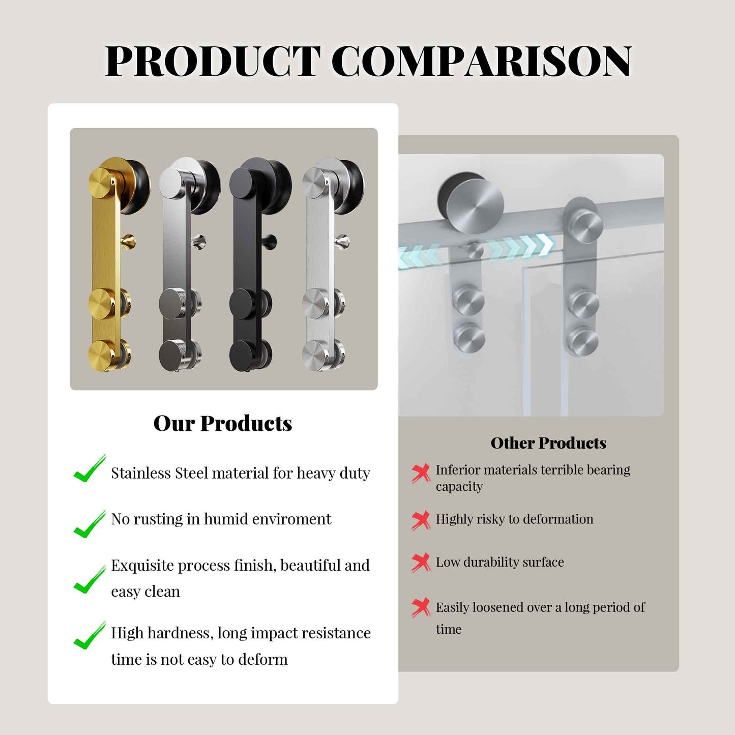 56-60" W * 66" H Frameless Single Sliding Shower Doors, Bathroom Sliding Shower Door With Towel Rail And Auxiliary Handle, 5/16" (8mm) Thick SGCC Tempered Glass Door, Brushed Gold (No Soft-Close) image 2