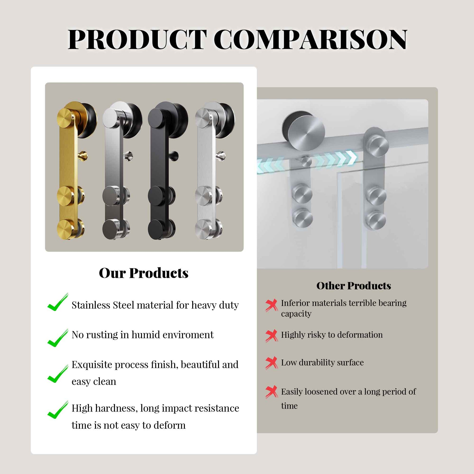 56-60" W * 66" H Frameless Single Sliding Shower Doors, Bathroom Sliding Shower Door With Towel Rail And Auxiliary Handle, 5/16" (8mm) Thick SGCC Tempered Glass Door, Brushed Gold (No Soft-Close) image 2