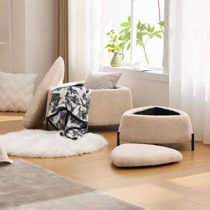 29.9"Wide 2 - Piece Upholstered Storage Ottoman Set Footrest Shoe Changing Stool with Metal Legs,Faux Fur Foot Stool Coffee Side Table With Reversible Lid for Living Room Bedroom Entryway. Light Camel image 5