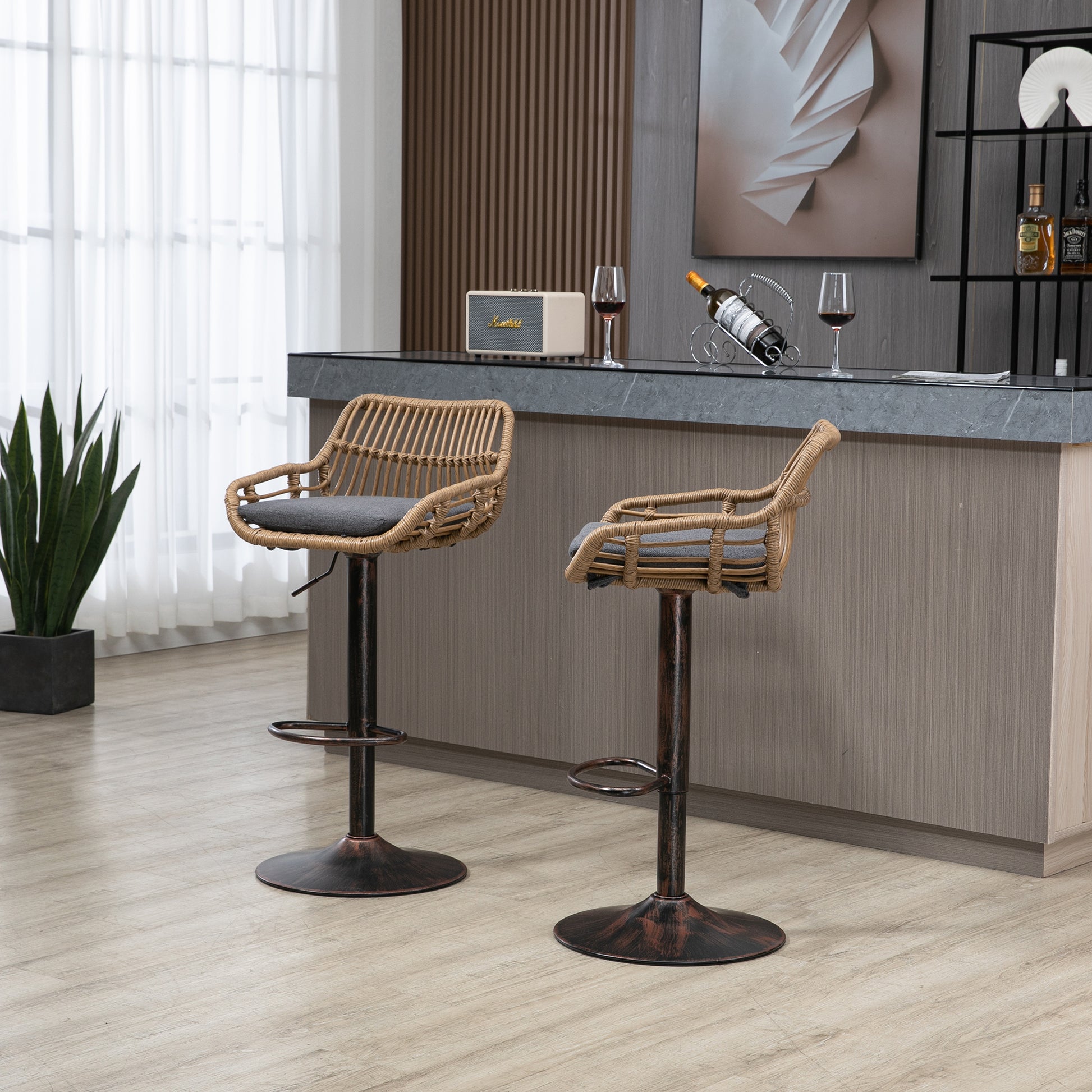 Modern Swivel Bar Stools Set of 2 Adjustable Counter Height Chairs with Footrest for Kitchen, Dining Room (Gray) image 10