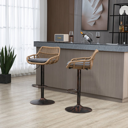 Modern Swivel Bar Stools Set of 2 Adjustable Counter Height Chairs with Footrest for Kitchen, Dining Room (Gray) image 10