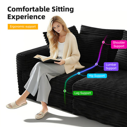 102.4 "Plush Corduroy 4-Seat Sofa,Modern Comfy Upholstered Sofa Cloud Couch,Deep Seat Couches with Soft Pillows and 3 Ottomans,Convertible Sofa Lounge Chair,Black(Old SKU:W1885S00287) image 9