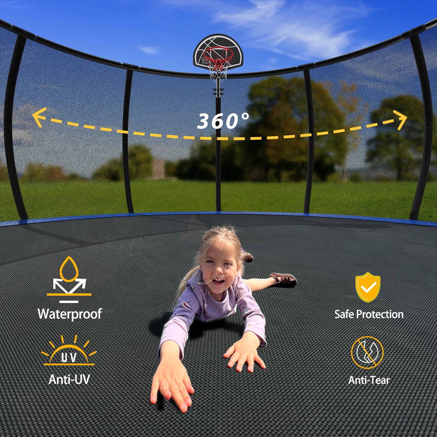16FT Outdoor Trampoline for Kids and Adults, Pumpkin Trampolines with Curved Poles,Heavy Duty Trampoline Anti-Rust Coating ASTM Approval image 7