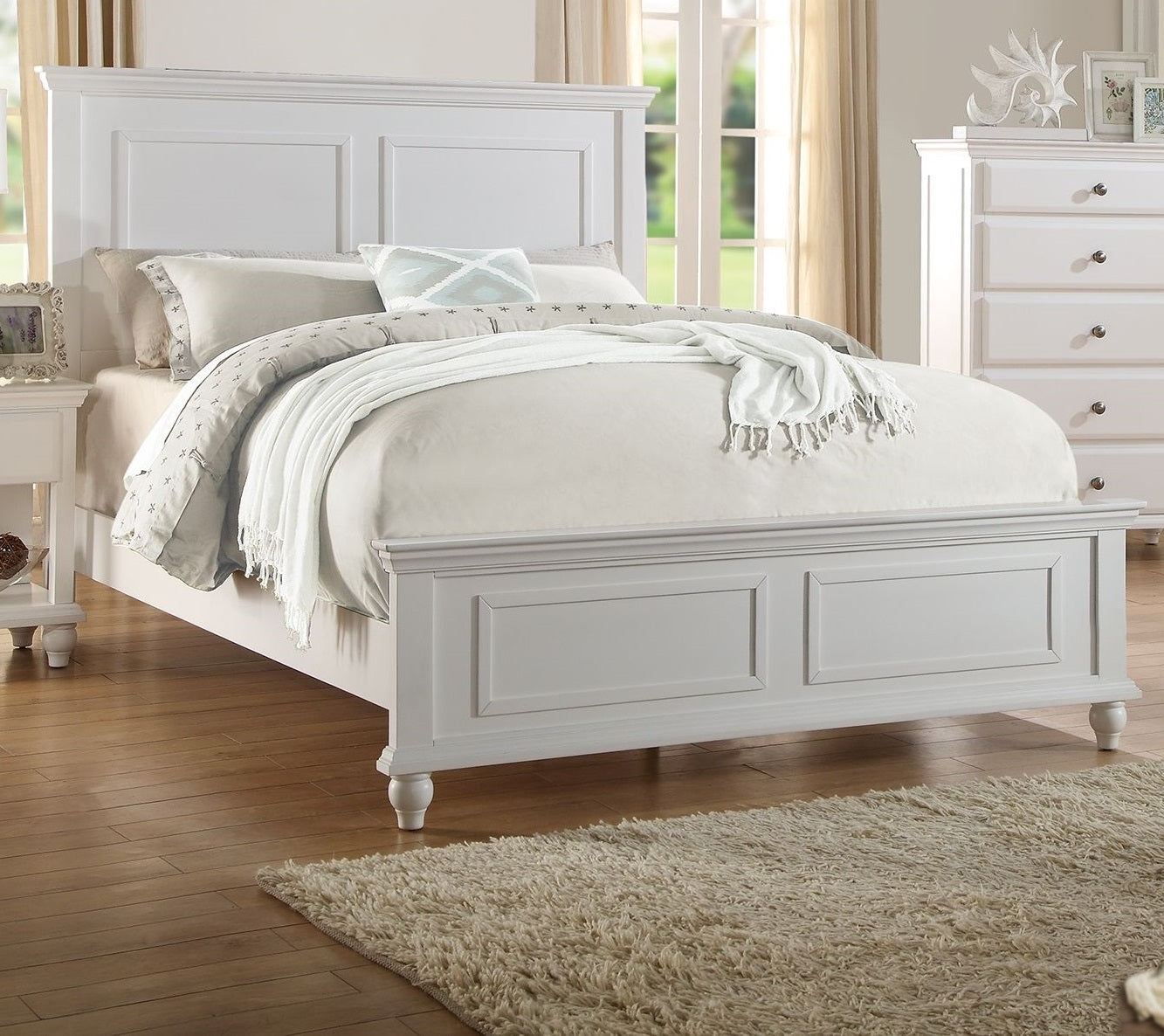White California King Size Bed 2x Nightstands Panel Headboard Footboard Classic 3pc Bedroom Furniture Set image 11
