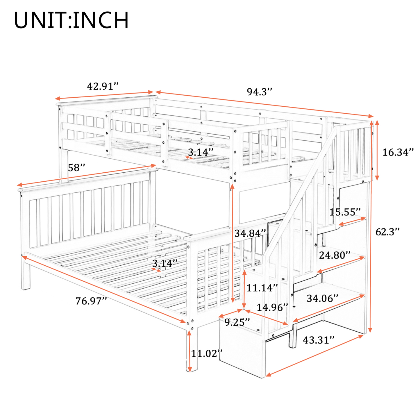 Stairway Twin-Over-Full Bunk Bed with Storage and Guard Rail for Bedroom, Espresso color(OLD SKU:LT000019AAP) image 8