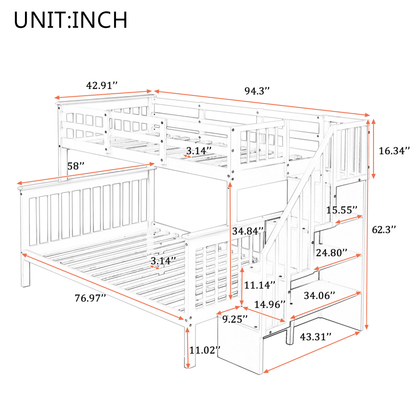 Stairway Twin-Over-Full Bunk Bed with Storage and Guard Rail for Bedroom, Espresso color(OLD SKU:LT000019AAP) image 8