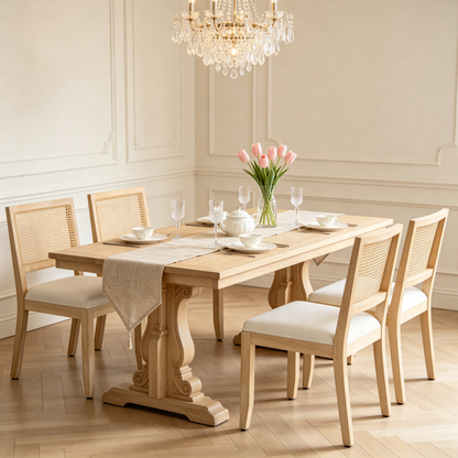 Farmhouse Rattan Dining Chairs Set of 2, Mid Century Modern Kitchen & Dining Room Chairs, Cane Low Back, with Natural Solid Wood Frame, Beige image 12