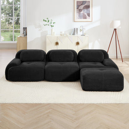 L-shaped modular sofa no assembly ergonomic design pet-friendly luxuryCorduroy Fabric fabric extra-wide curved armrests 32D high-resilience sponge for living rooms bedroom,Black image 3