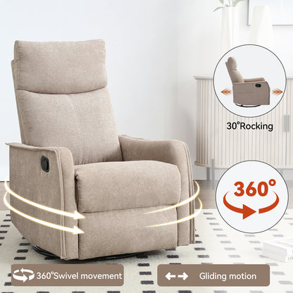 Heat Massage Manual Recliner Chair with Rocker and Swivel in Fabric for Living Room, Khaki image 4