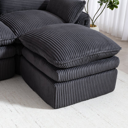 L Shaped Compressed Modular Sectional Sofa Modern Corduroy Upholstered Boneless Couches with Movable Footstool,With Three Pillows and Two Lumbar Pillows,Detachable Cloud Seat Cushions image 11